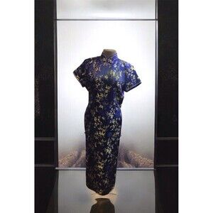 Vintage Cheongsam Satin Dress W/ Gold Tread, Whimsy, Read